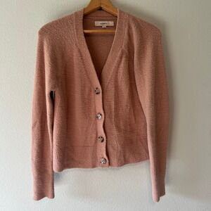LOFT Pink Textured Knit Button Front Cardigan Sweater Women's Size Small